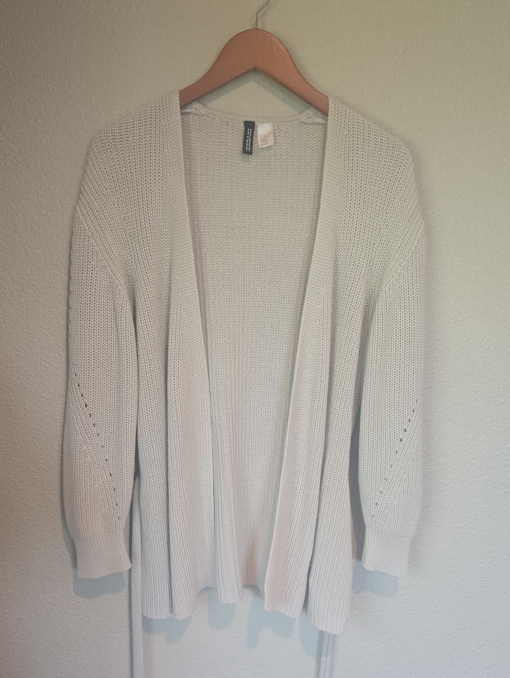 H&M Belted Tie Cream Knit Cardigan Sweater